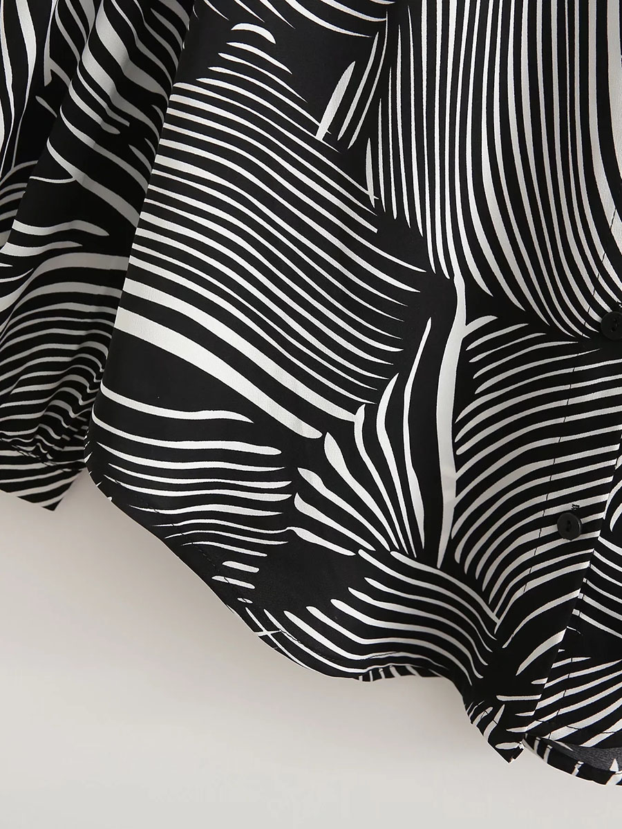 Fashion Black Zebra-print Button-up Shirt,Tank Tops & Camis
