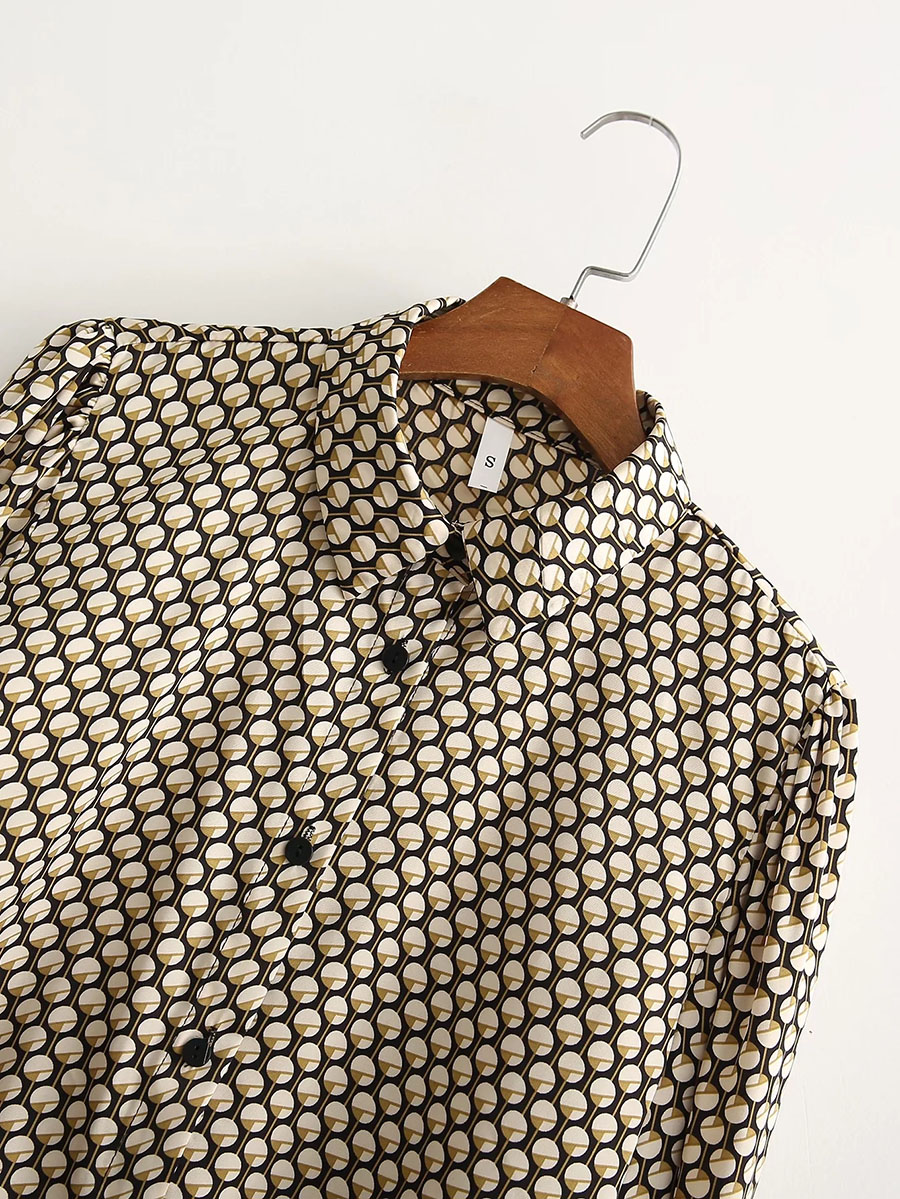 Fashion Brown Printed Geometric-breasted Lapel Shirt,Tank Tops & Camis