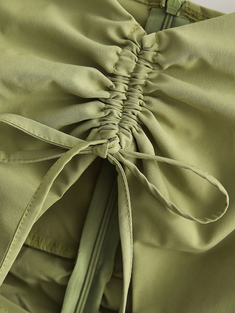 Fashion Green Fly-sleeve Lapel Tie Pleated Dress,Mini & Short Dresses