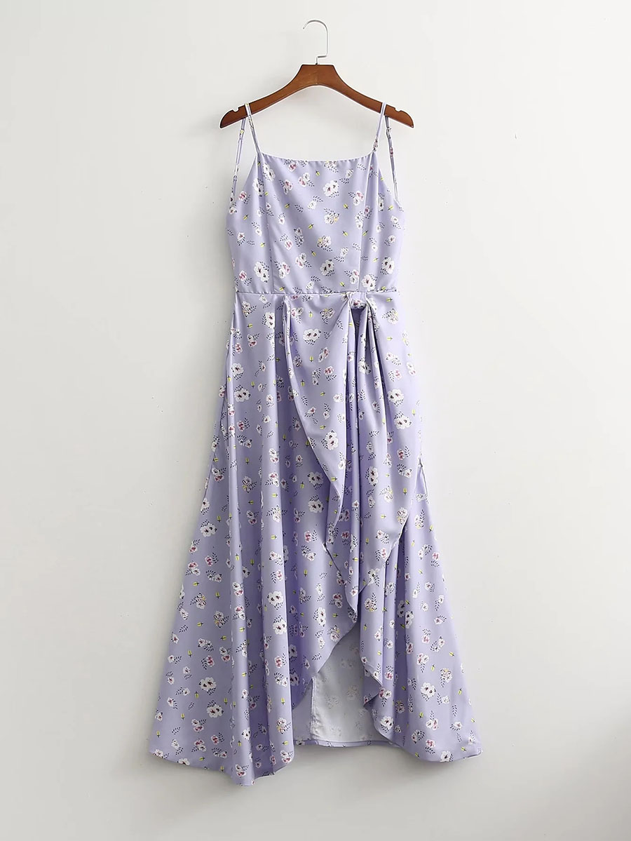 Fashion Purple Printed Irregular Hem Slip Dress,Long Dress