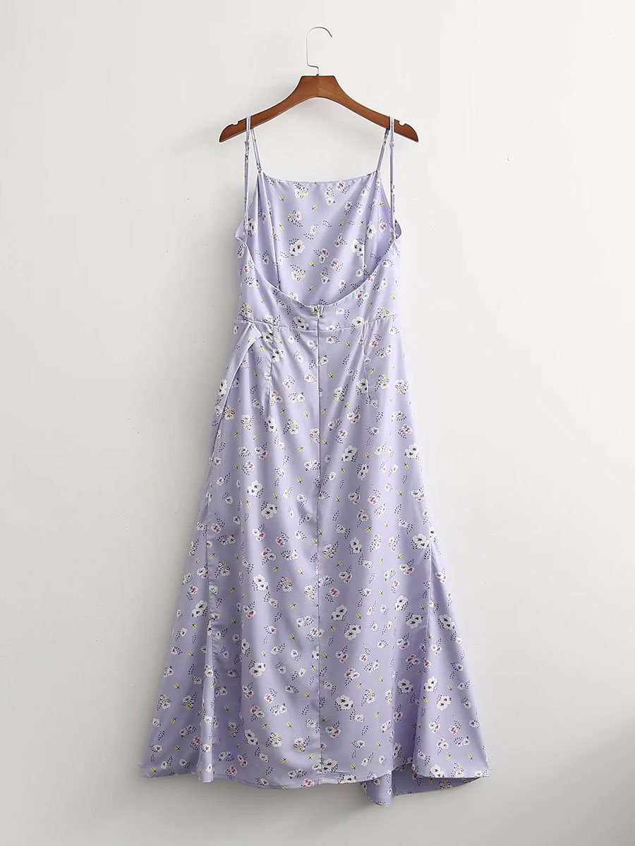 Fashion Purple Printed Irregular Hem Slip Dress,Long Dress