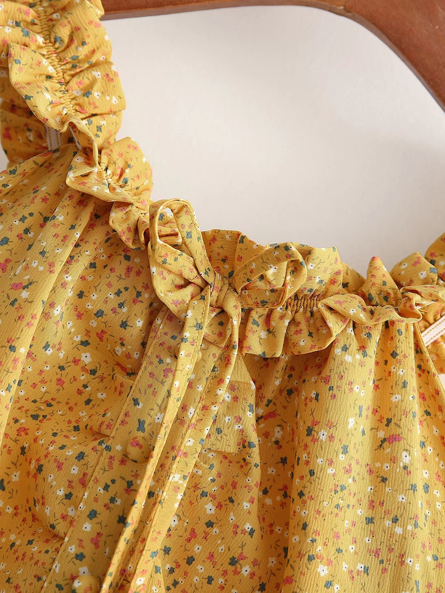 Fashion Yellow Printed Tiered Slip Dress,Mini & Short Dresses