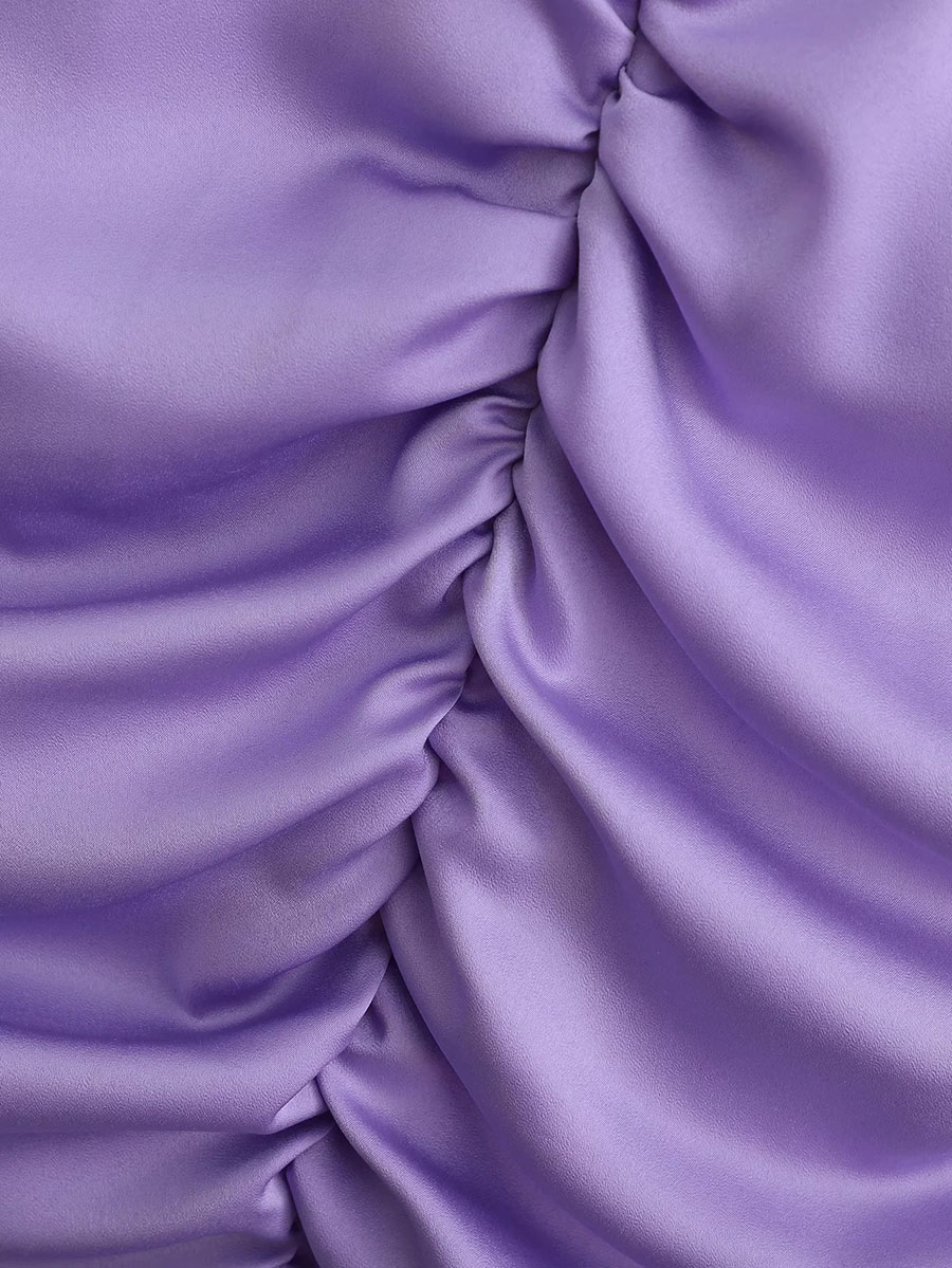 Fashion Purple Drawstring Line Neck Pleated Dress,Mini & Short Dresses