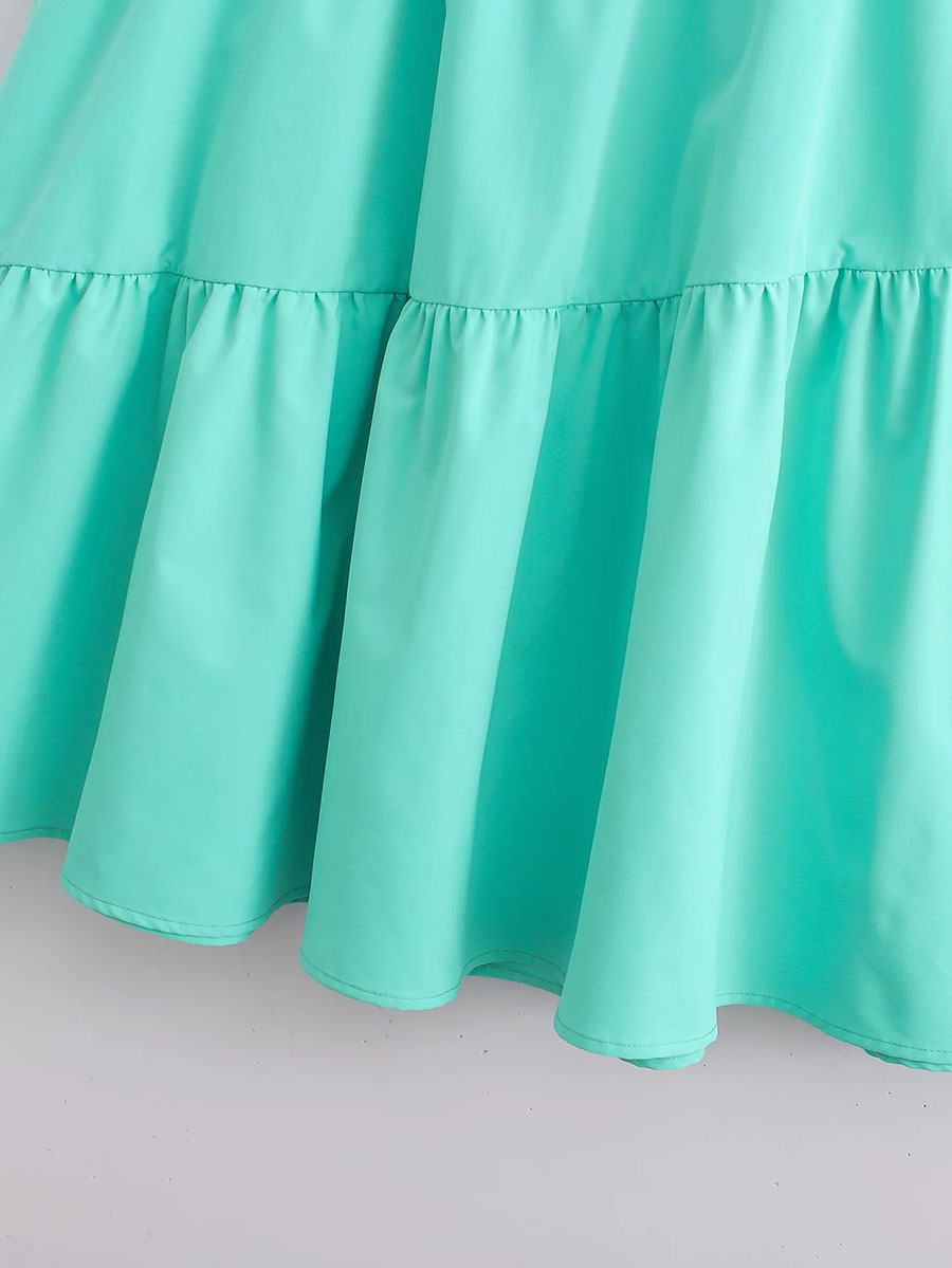 Fashion Green Pleated Sling Tie Swing Skirt Set,Suits