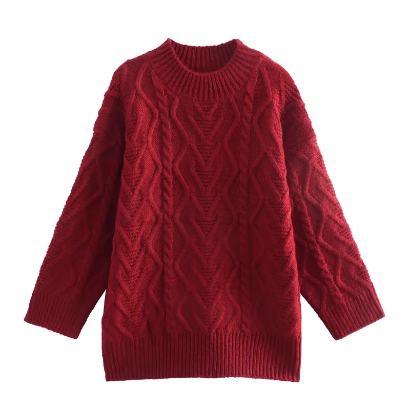 Fashion Red Half Turtleneck Jacquard Knit Pullover Sweater,Sweater