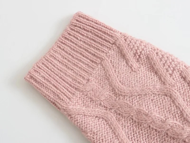 Fashion Pink Half Turtleneck Jacquard Knit Pullover Sweater,Sweater