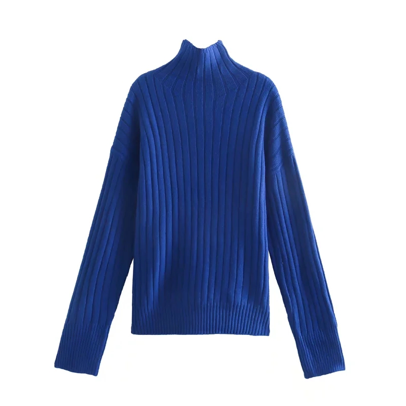 Fashion Blue Turtleneck Knitted Pullover,Sweater