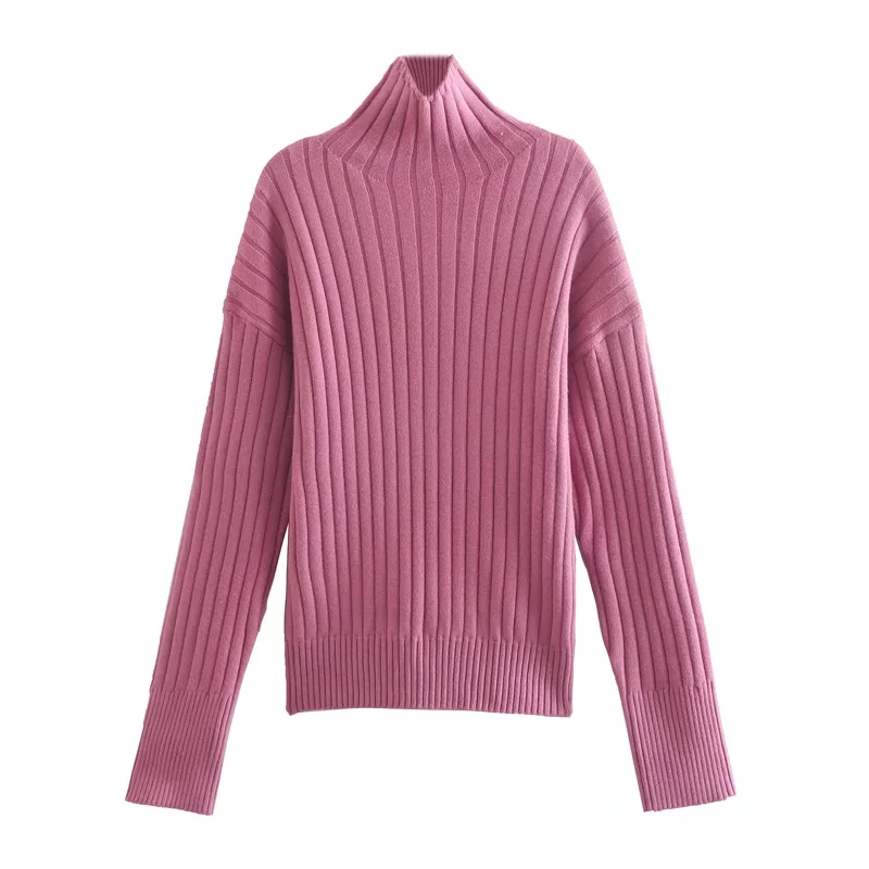 Fashion Rose Red Turtleneck Knitted Pullover,Sweater