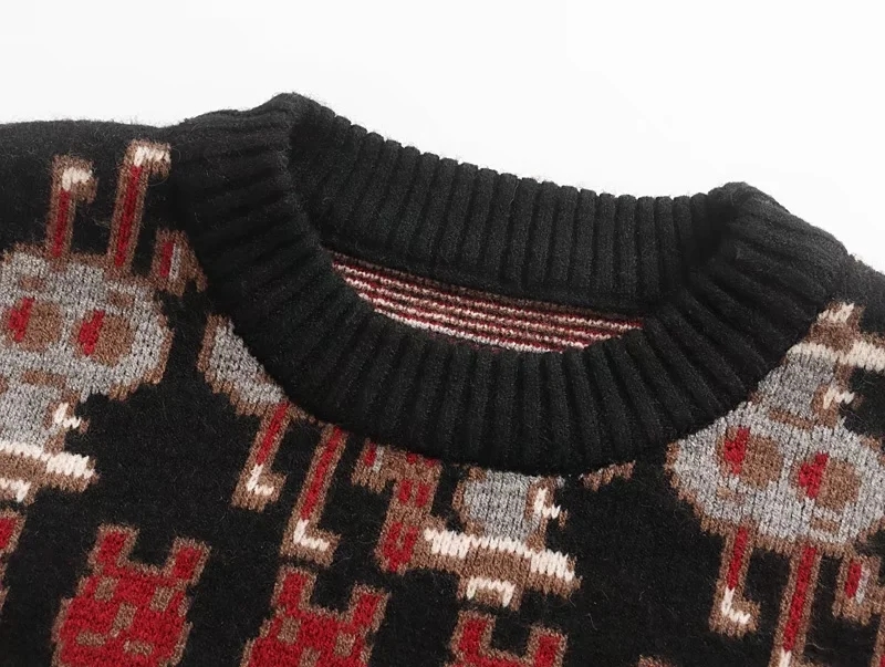 Fashion Black Little Ant Print Core Yarn Knit Sweater,Sweater