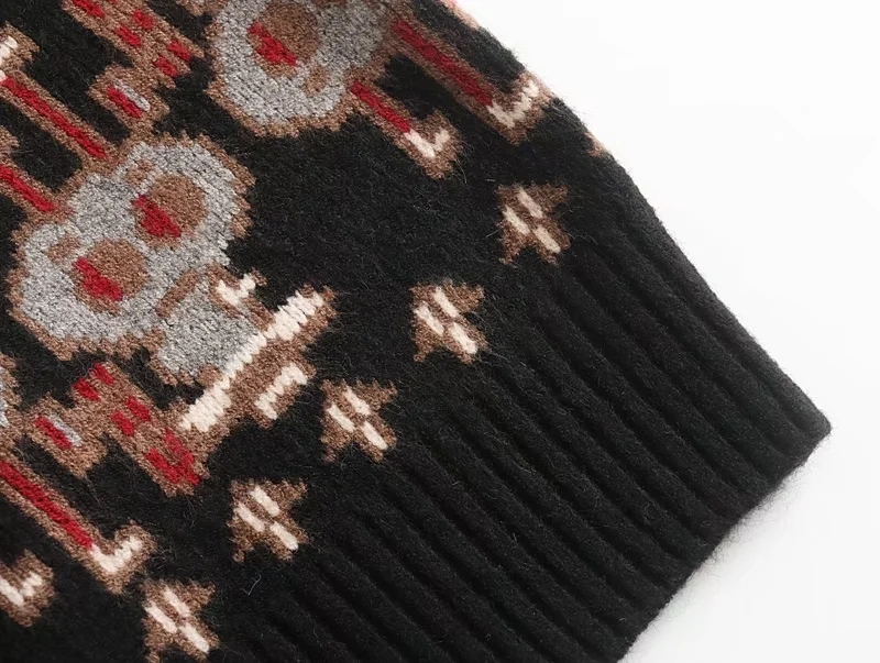 Fashion Black Little Ant Print Core Yarn Knit Sweater,Sweater
