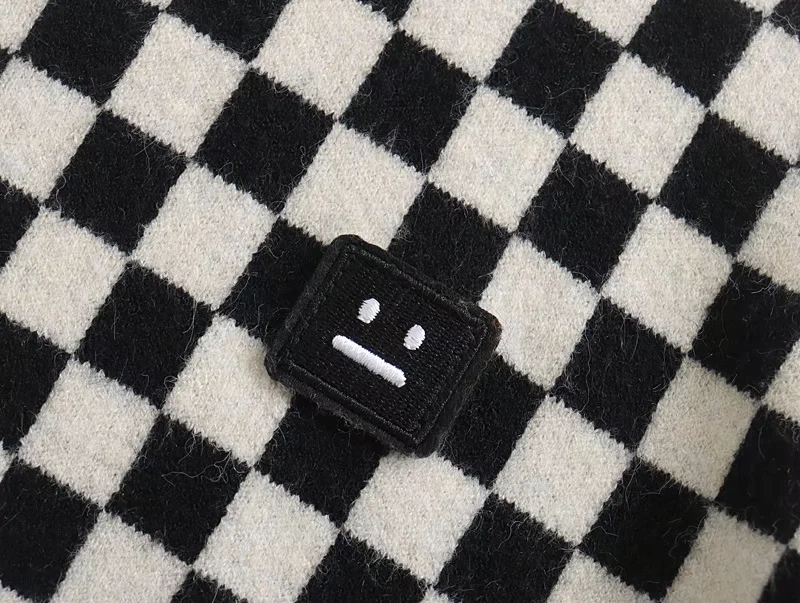 Fashion Black Checkerboard Knit Turtleneck,Sweater