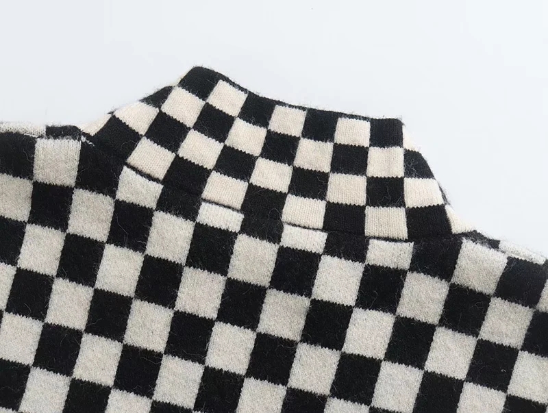 Fashion Black Checkerboard Knit Turtleneck,Sweater