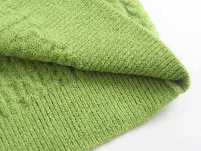 Fashion Fruit Green Solid Color V-neck Twist Pullover Sweater,Sweater