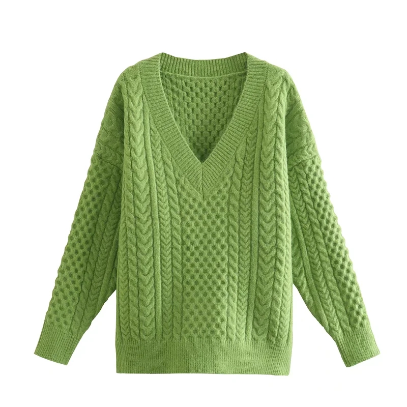 Fashion Turmeric Solid Color V-neck Twist Pullover Sweater,Sweater