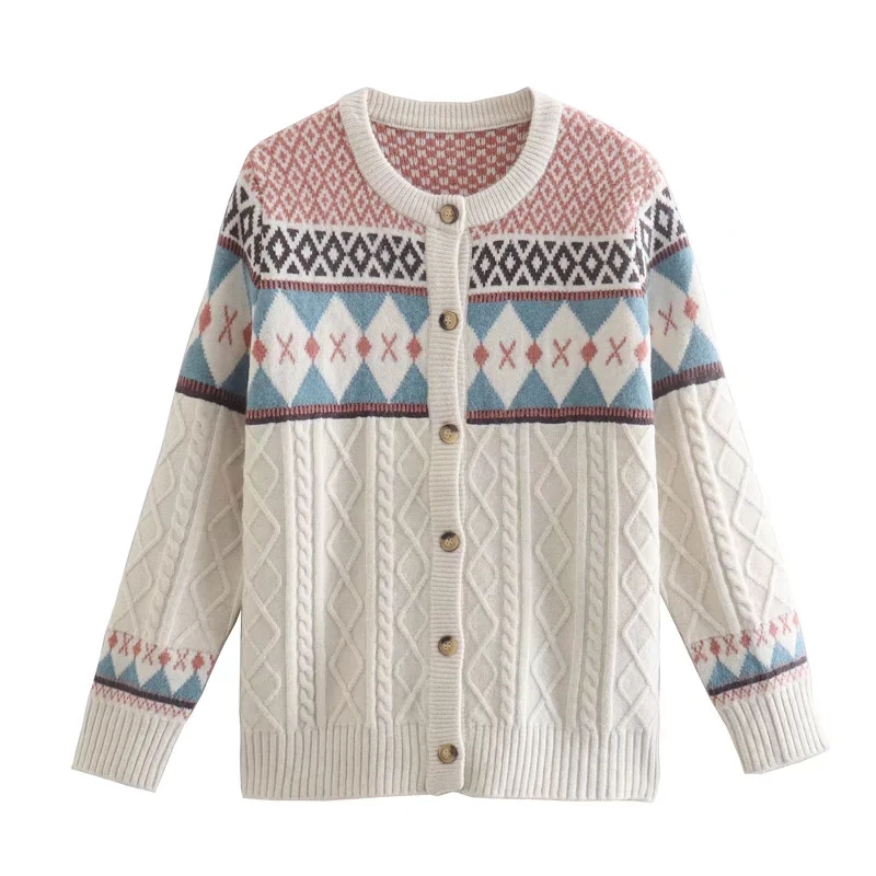 Fashion Off White Printed Crew Neck Knitted Sweater Cardigan,Sweater