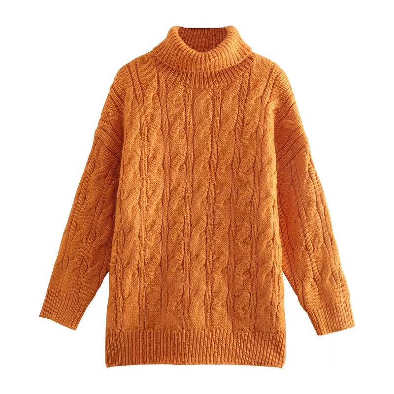 Fashion Pink Twist Knit Turtleneck Sweater,Sweater