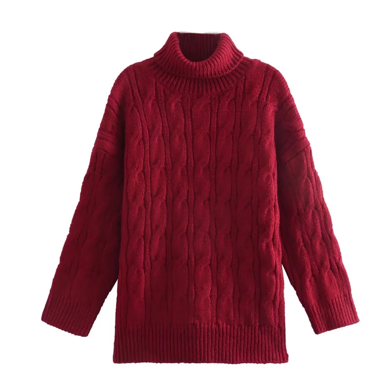 Fashion Pink Twist Knit Turtleneck Sweater,Sweater
