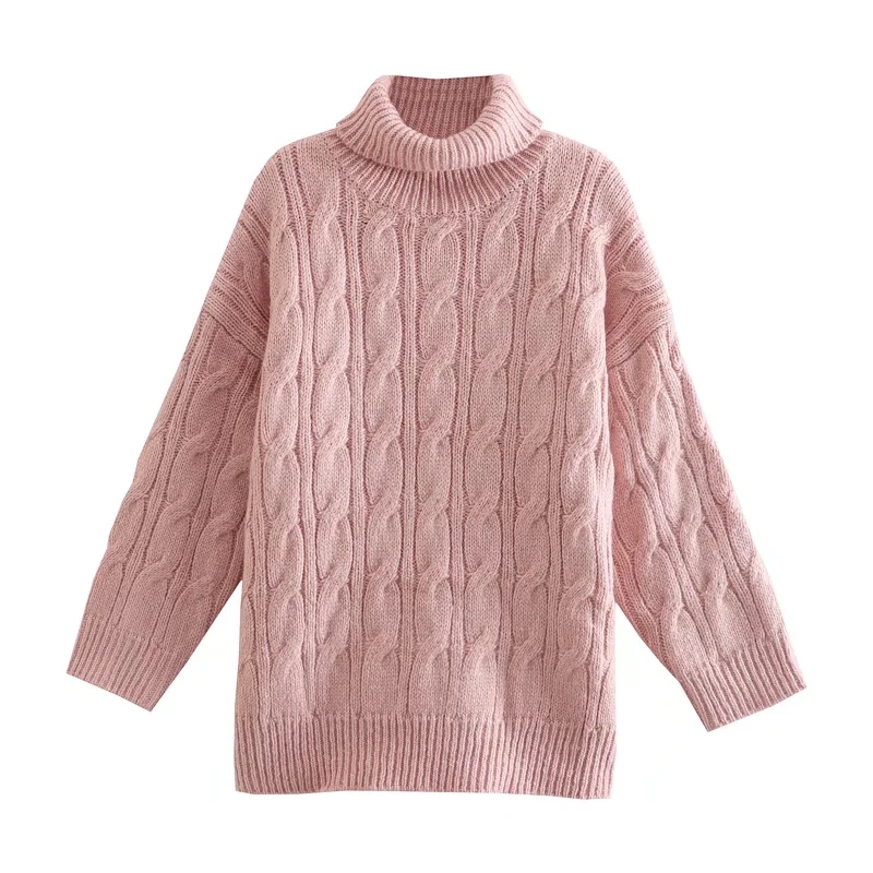 Fashion Orange Twist Knit Turtleneck Sweater,Sweater