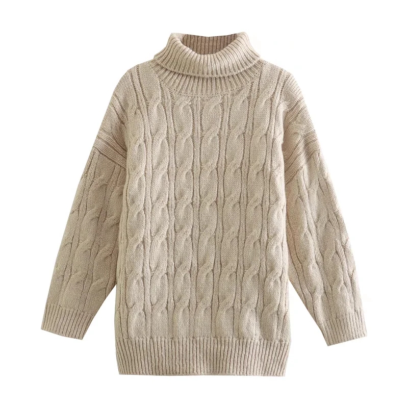Fashion Oatmeal Twist Knit Turtleneck Sweater,Sweater