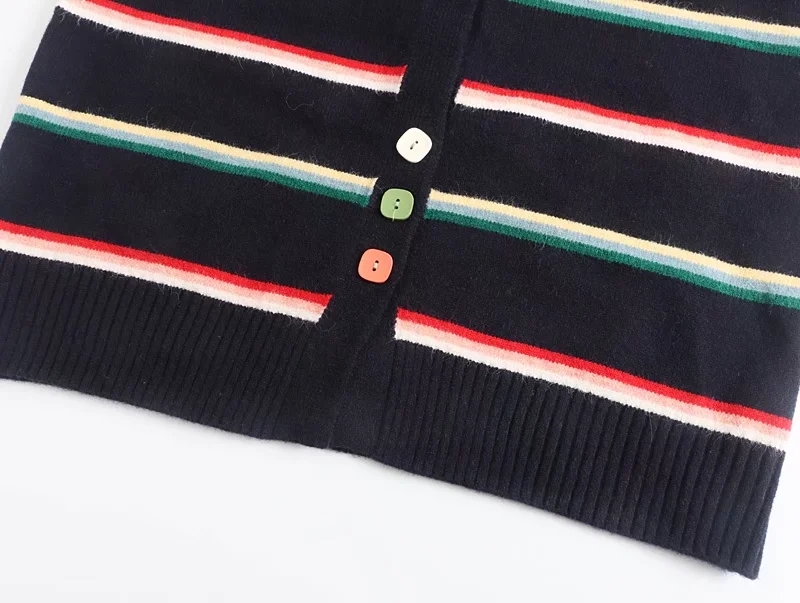 Fashion Black Striped V-neck Button-down Cardigan,Sweater