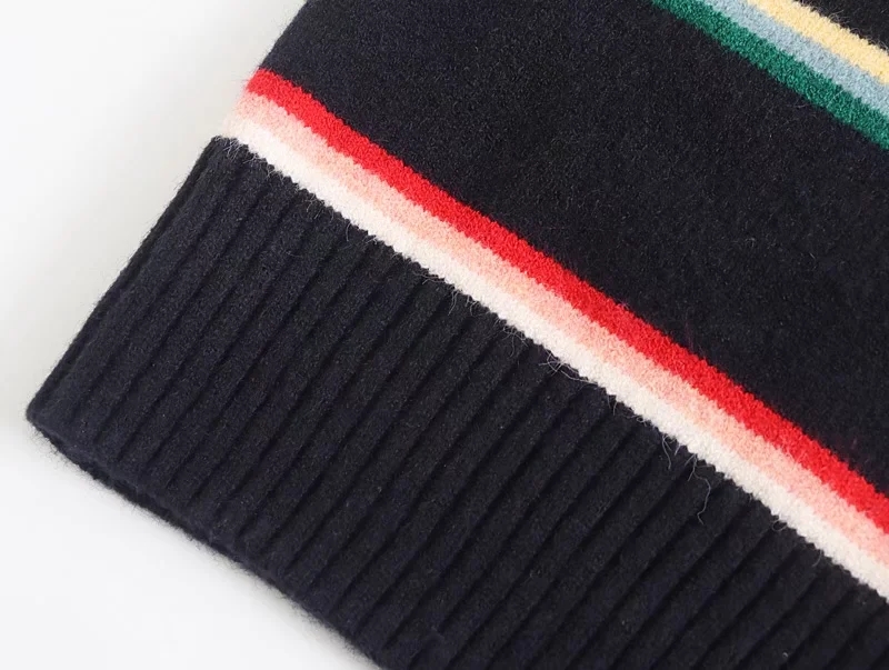 Fashion Black Striped V-neck Button-down Cardigan,Sweater