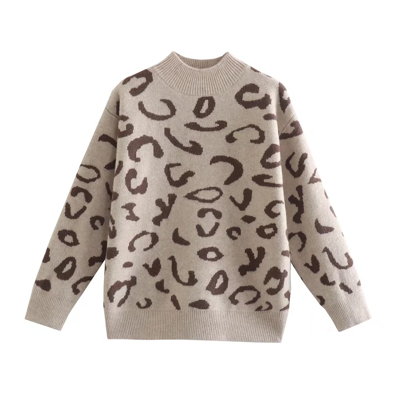 Fashion Brown Leopard-print Knitted Sweater,Sweater