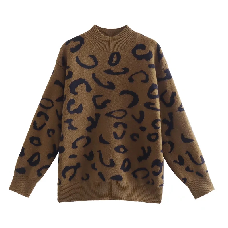 Fashion Brown Leopard-print Knitted Sweater,Sweater