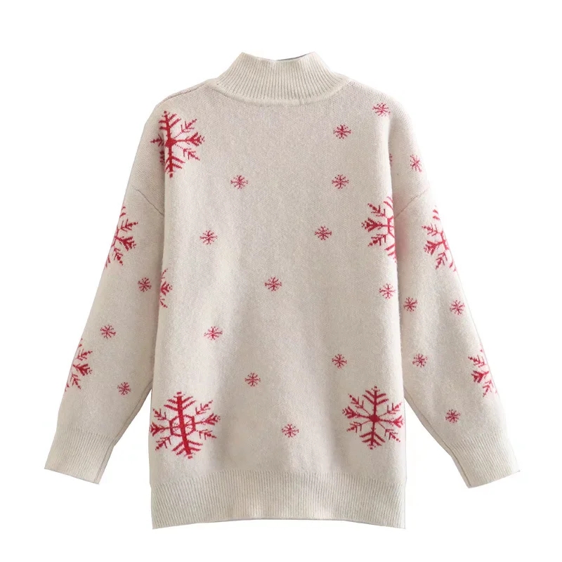 Fashion Beige Snowflake Print Turtleneck Pullover,Tank Tops & Camis