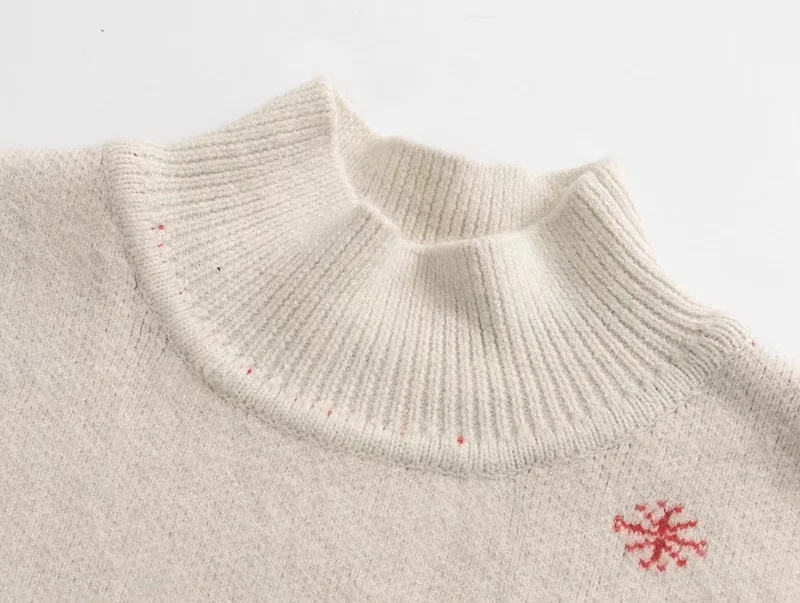 Fashion Beige Snowflake Print Turtleneck Pullover,Tank Tops & Camis