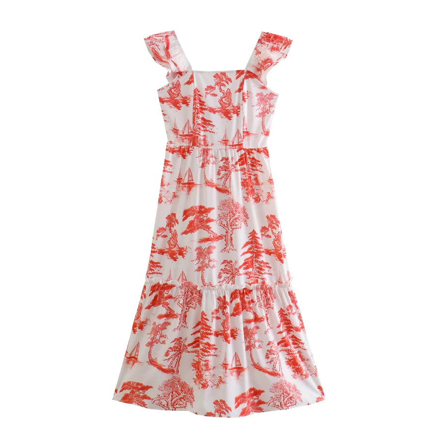 Fashion Red Agaric Print Dress,Long Dress
