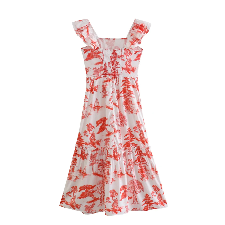 Fashion Red Agaric Print Dress,Long Dress