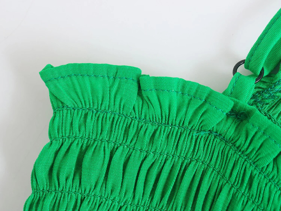 Fashion Green Drawstring Suspender Dress,Long Dress