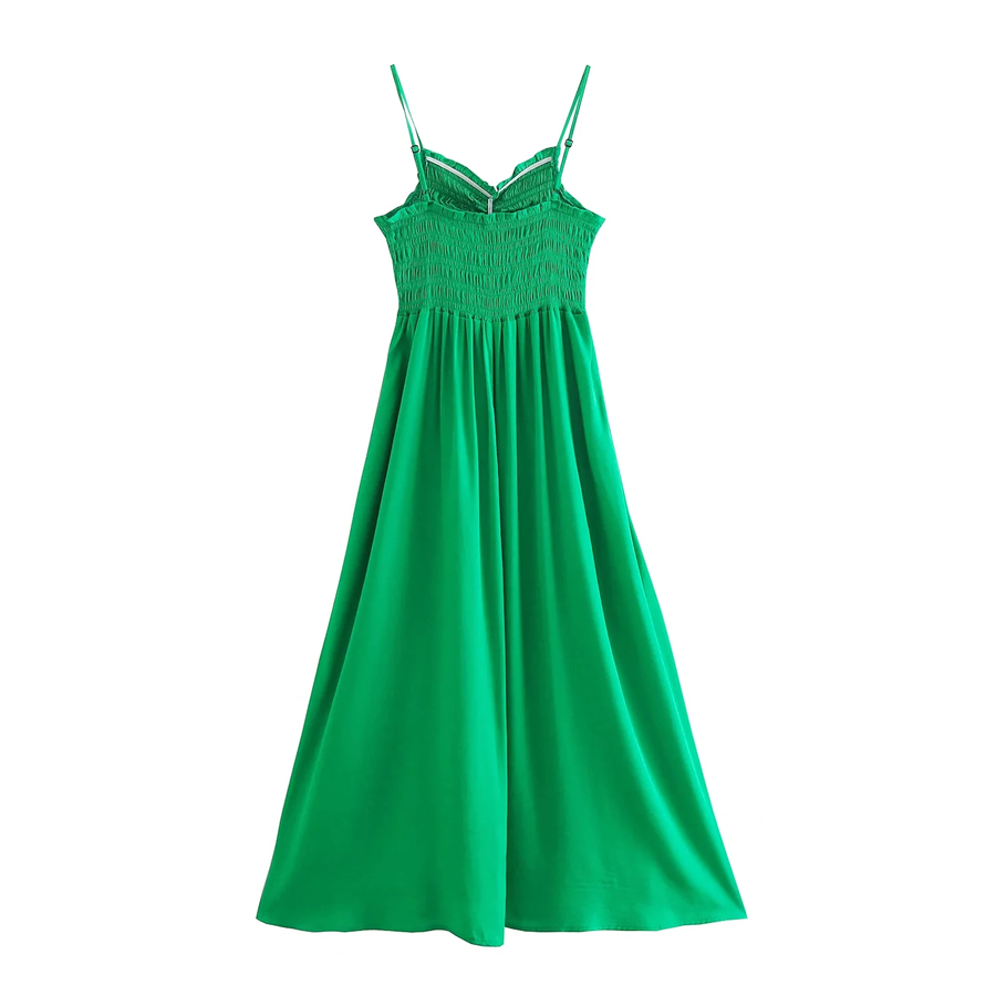 Fashion Green Drawstring Suspender Dress,Long Dress