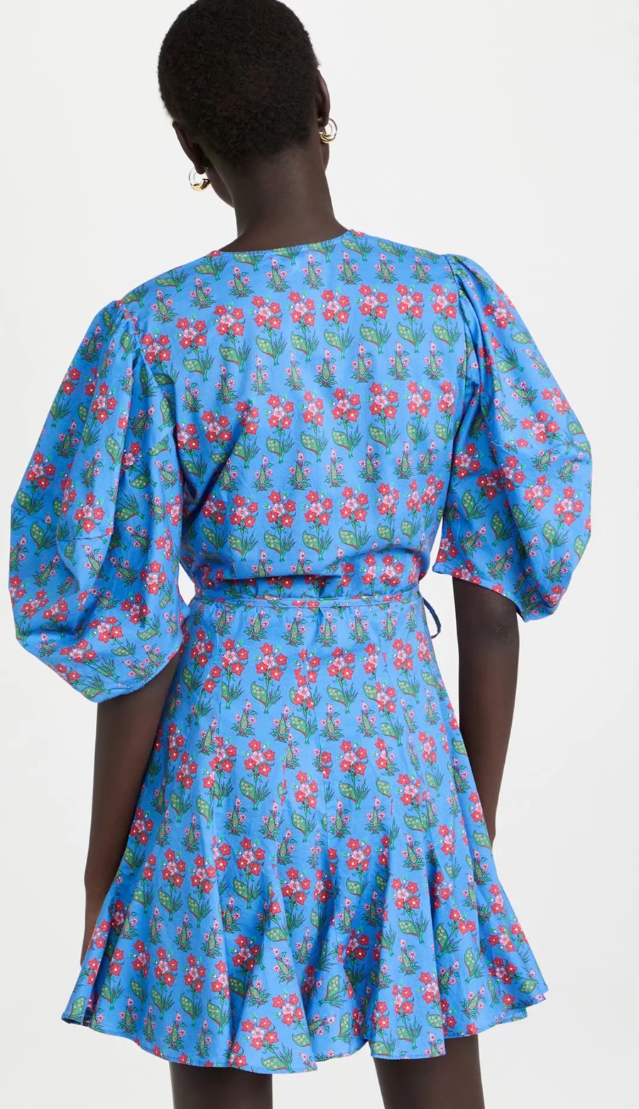 Fashion Blue V-neck Short-sleeved Printed Dress,Mini & Short Dresses