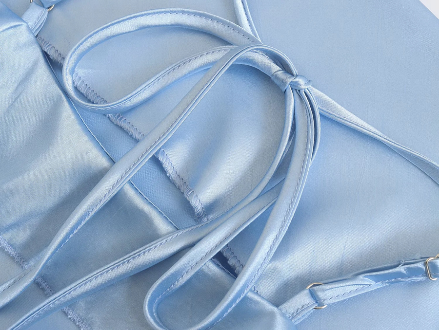 Fashion Blue Solid Color Flying Sleeve Suspender Skirt,Long Dress