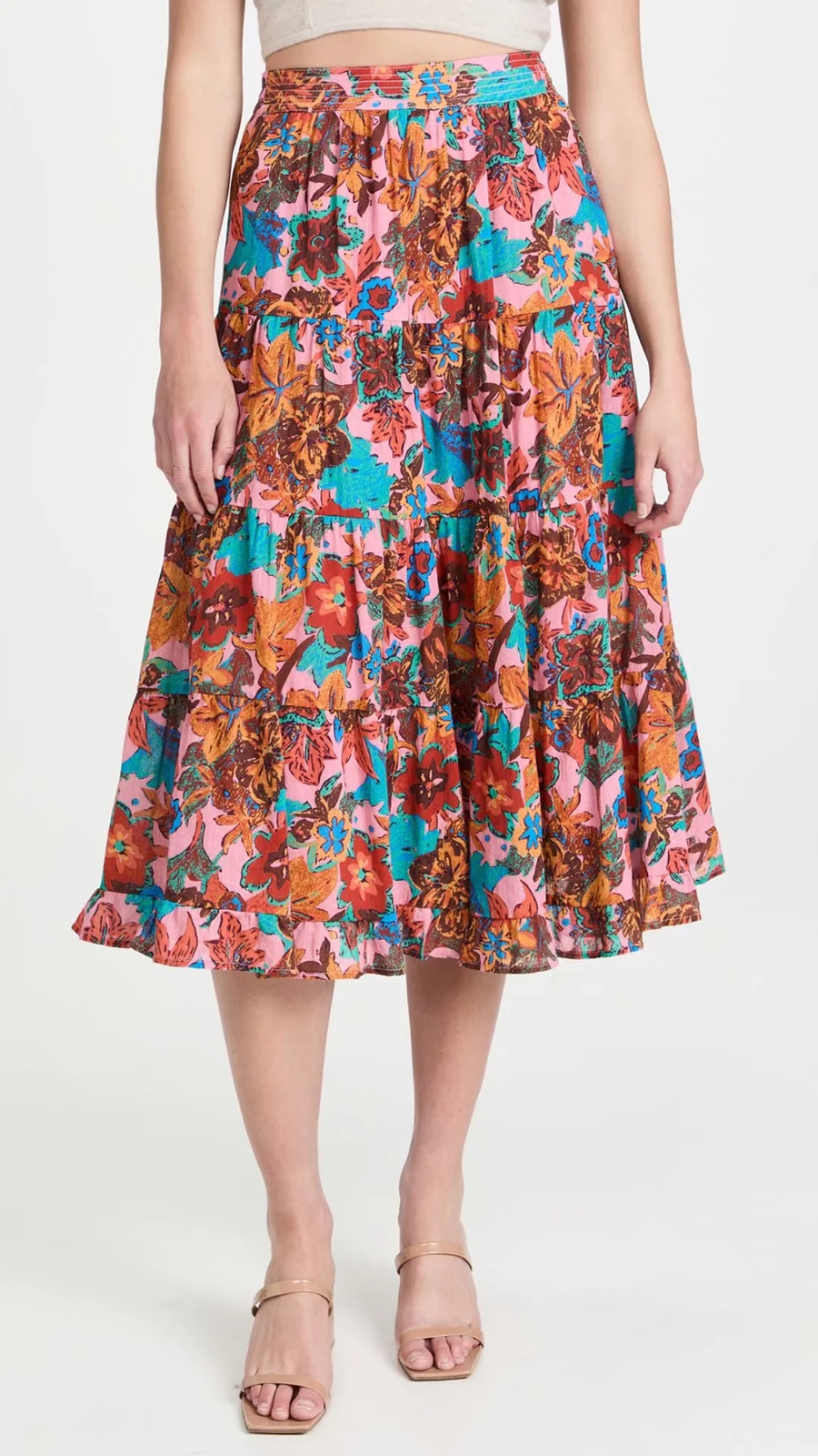 Fashion Color Printed Ruffled Crewneck Top And Skirt Set,Tank Tops & Camis