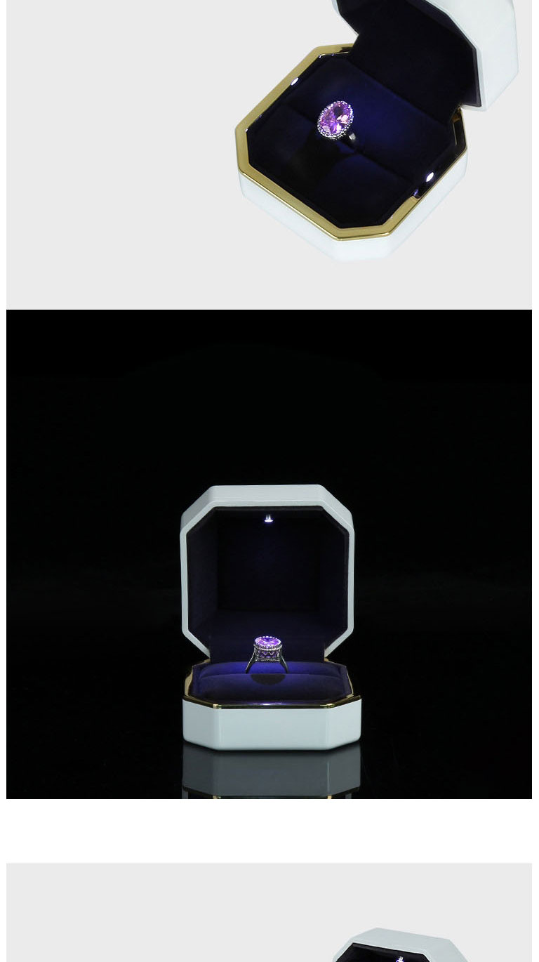 Fashion Red Pendant Box White Lacquered Led Lighted Octagonal Ring Box (with Electronics),Jewelry Packaging & Displays