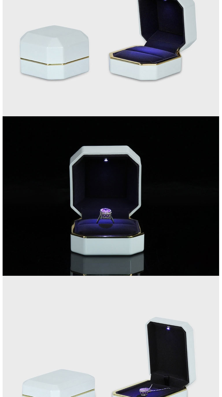 Fashion Red Pendant Box White Lacquered Led Lighted Octagonal Ring Box (with Electronics),Jewelry Packaging & Displays