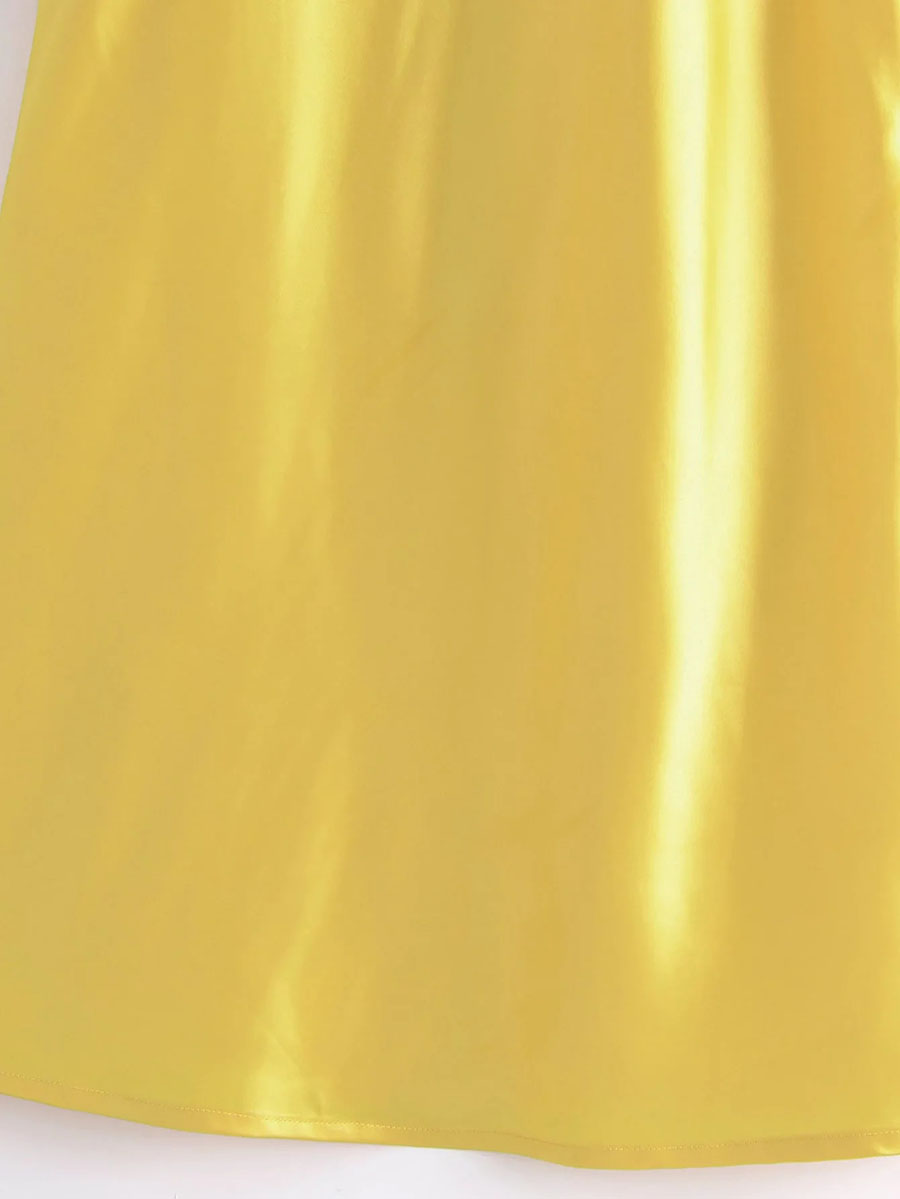 Fashion Yellow Geometric Open-waist Slip Dress,Long Dress
