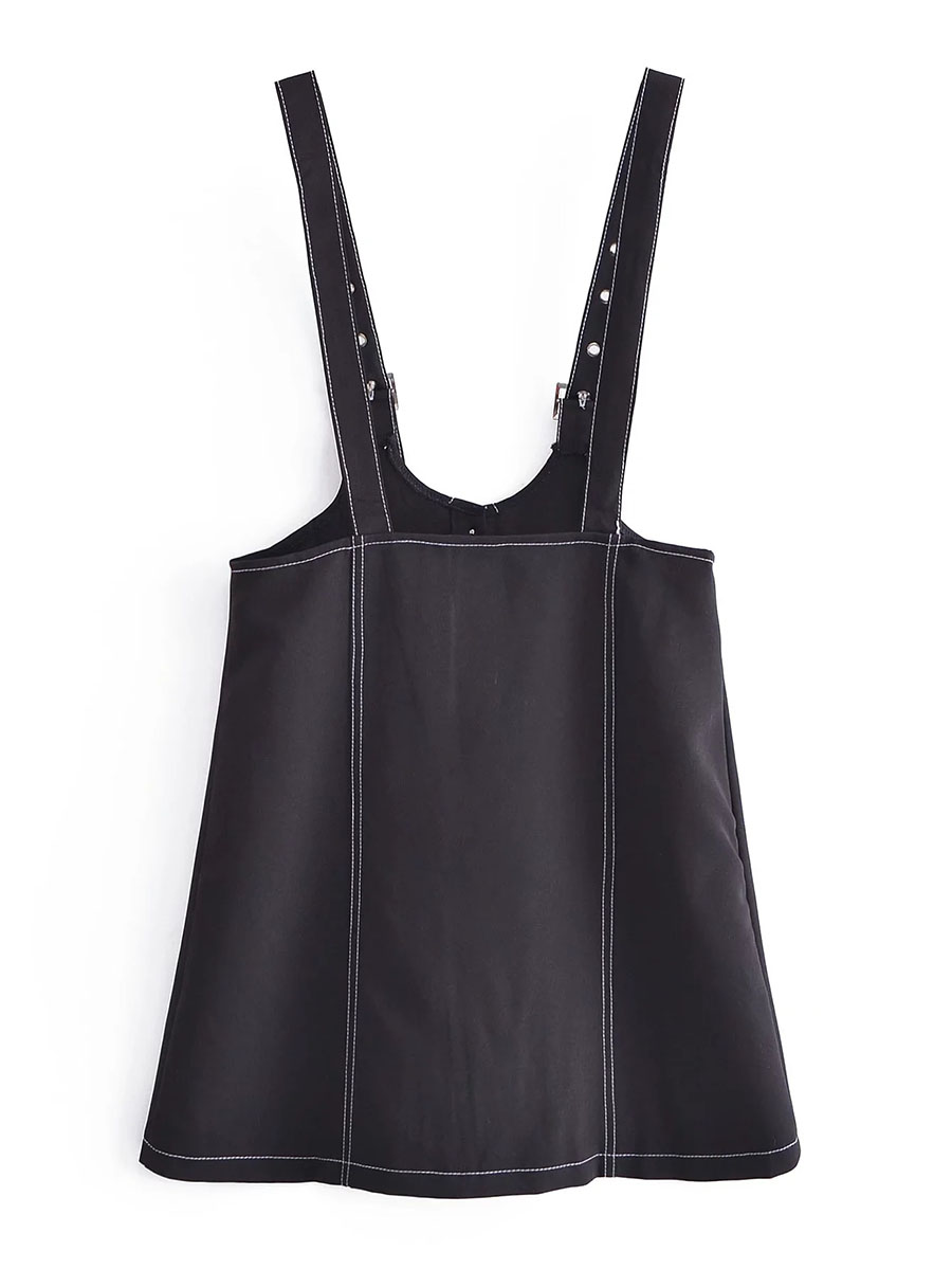 Fashion Black Plain Cupro Topstitching Skirt,Long Dress