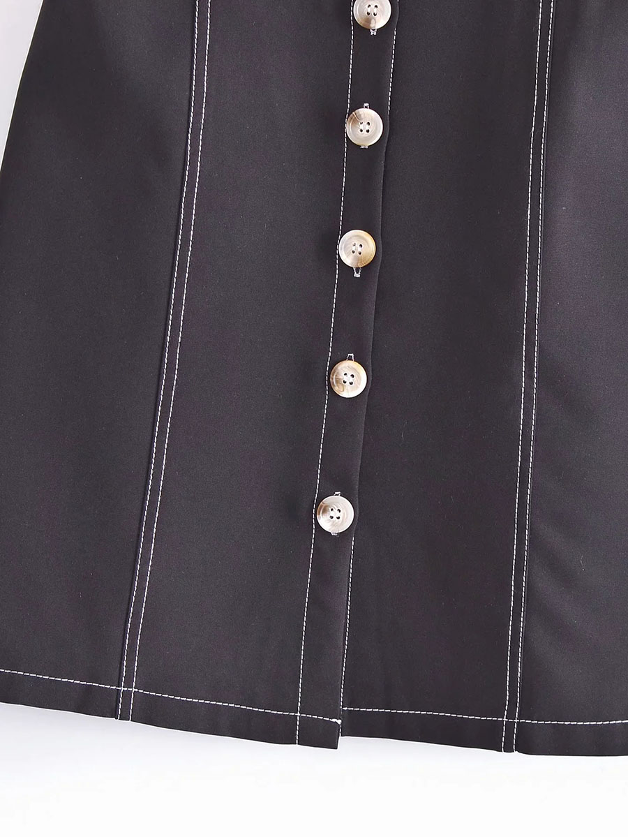 Fashion Black Plain Cupro Topstitching Skirt,Long Dress