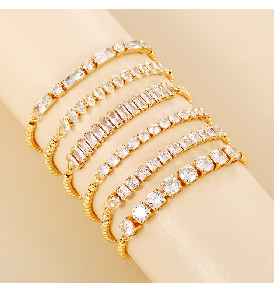 Fashion Gold-5 Brass Zirconium Beaded Pull Bracelet (0.6cm),Bracelets