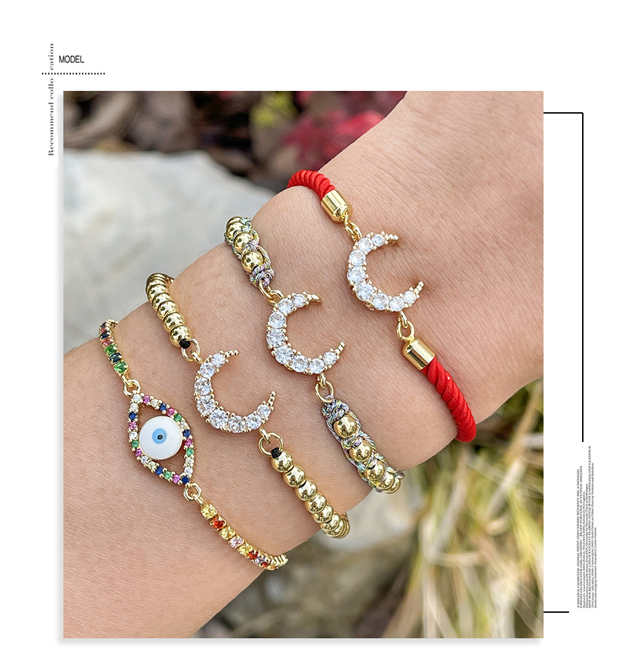 Fashion Color Brass Braided Bracelet With Zirconium Crescent Beads,Bracelets
