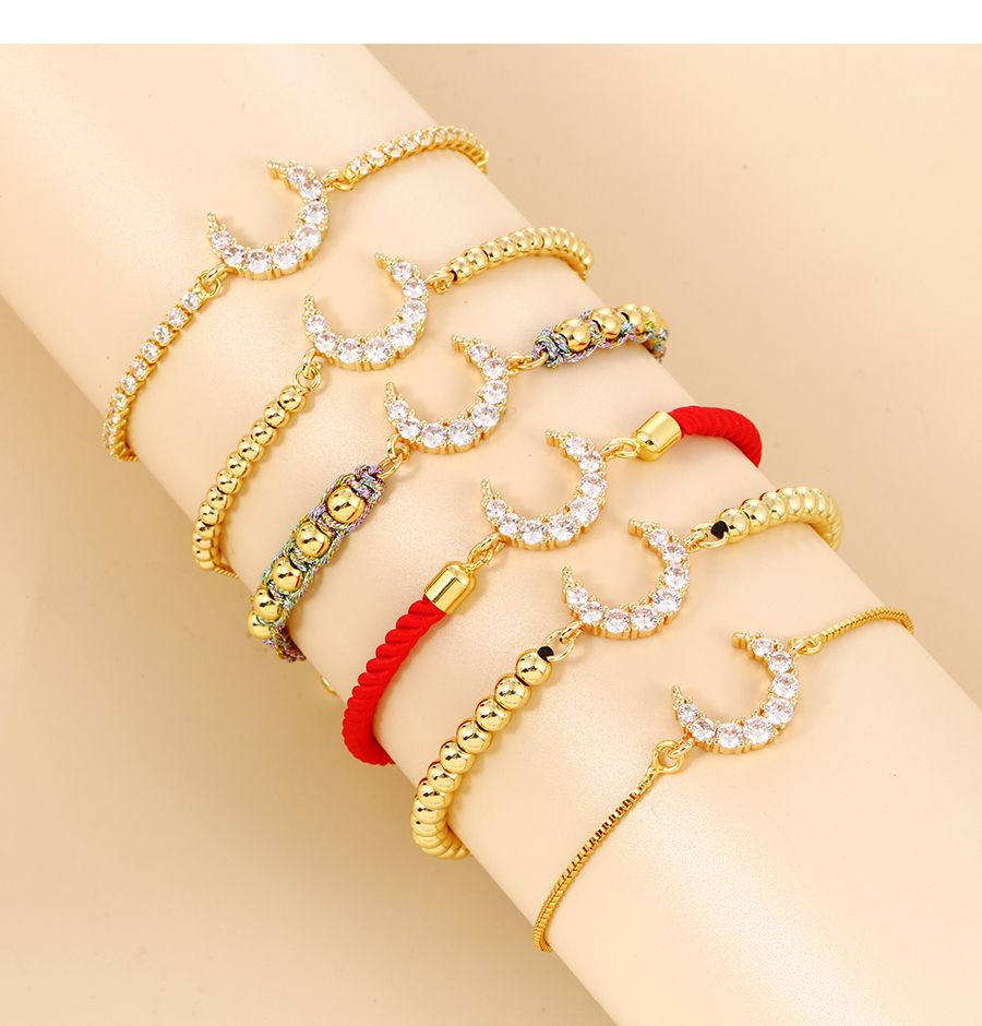 Fashion Gold Brass Braided Bracelet With Zirconium Crescent Beads,Bracelets
