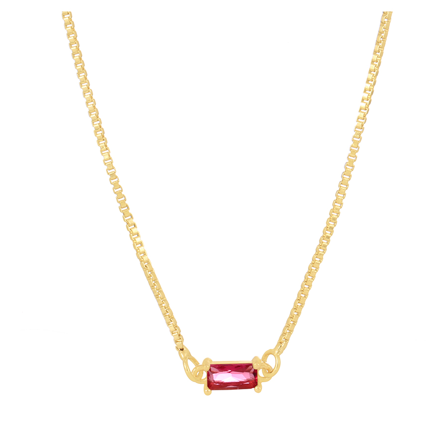 Fashion Red Bronze Zirconium Square Necklace,Necklaces
