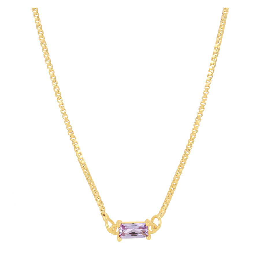 Fashion Purple Bronze Zirconium Square Necklace,Necklaces