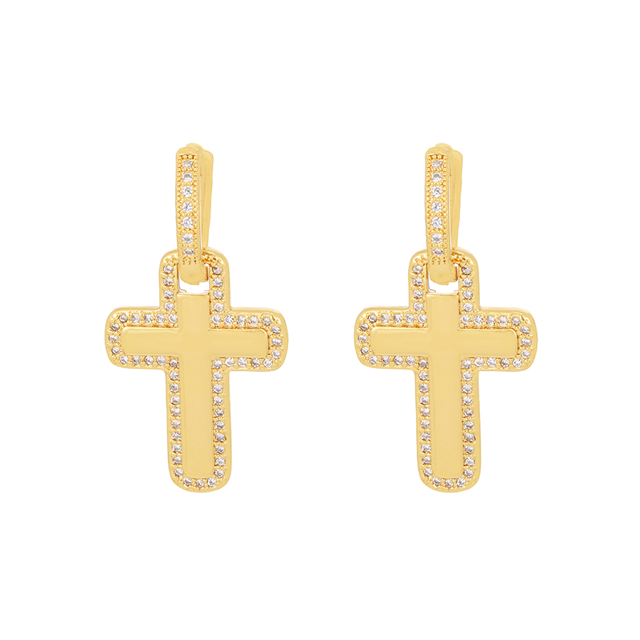 Fashion Gold-2 Brass Inset Zirconium Pentagram Earrings,Hoop Earrings