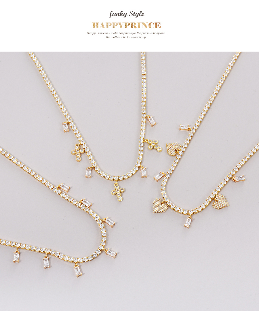 Fashion Gold-3 Bronze Zirconium Heart Pendant Necklace,Necklaces