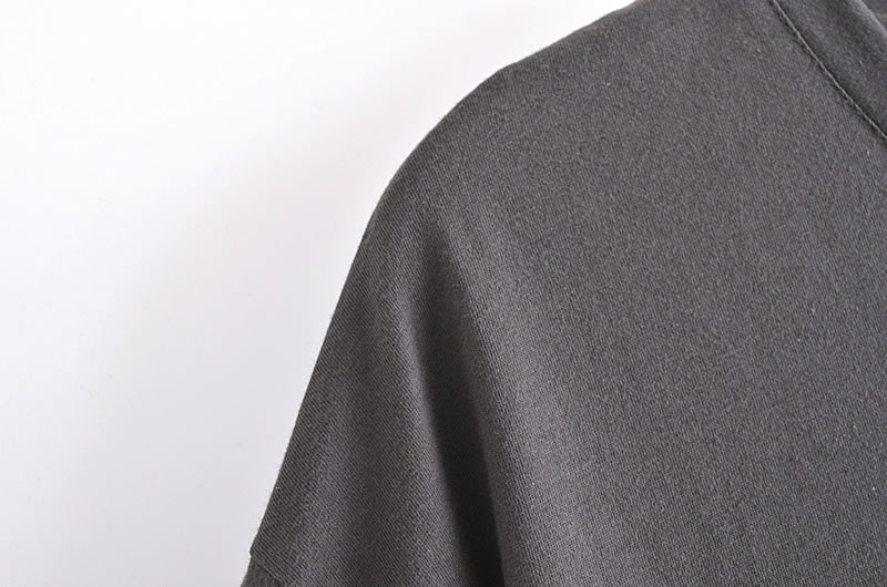 Fashion Dark Grey Cotton Print Crew Neck Short Sleeves,Hair Crown