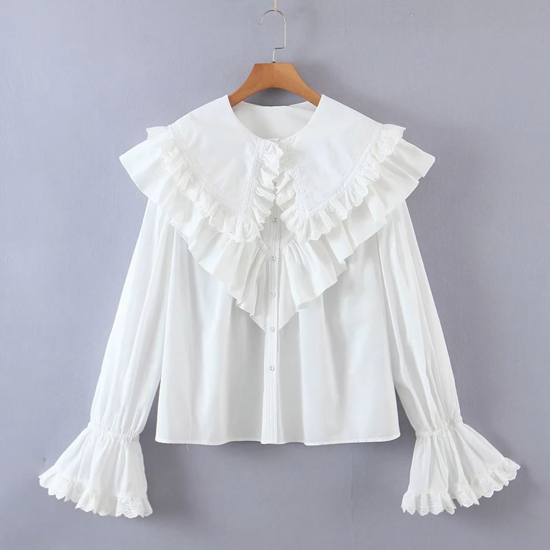 Fashion White Lace Lapel Shirt,Tank Tops & Camis